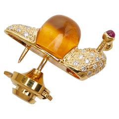 K18YG イエローゴールド シトリントパーズ6.19ct ダイヤ0.30ct ルビー0.15ct かたつむりモチーフ ピンバッジ ブローチ レディース 【中古】