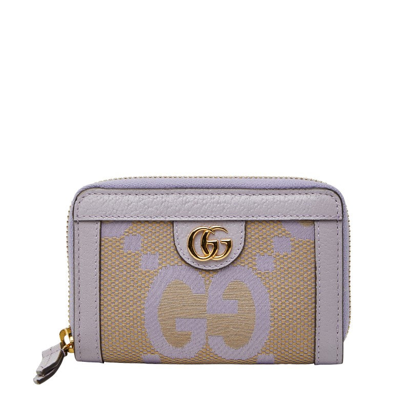 グッチ ジャンボGG カードケース コインケース 726503 ベージュ パープル キャンバス レザー レディース GUCCI 【中古】