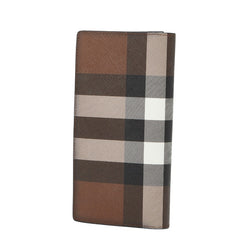 バーバリー チェック 長財布 ブラウン ブラック ホワイト PVC レザー レディース BURBERRY 中古