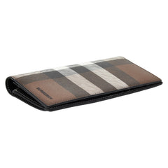 バーバリー チェック 長財布 ブラウン ブラック ホワイト PVC レザー レディース BURBERRY 中古