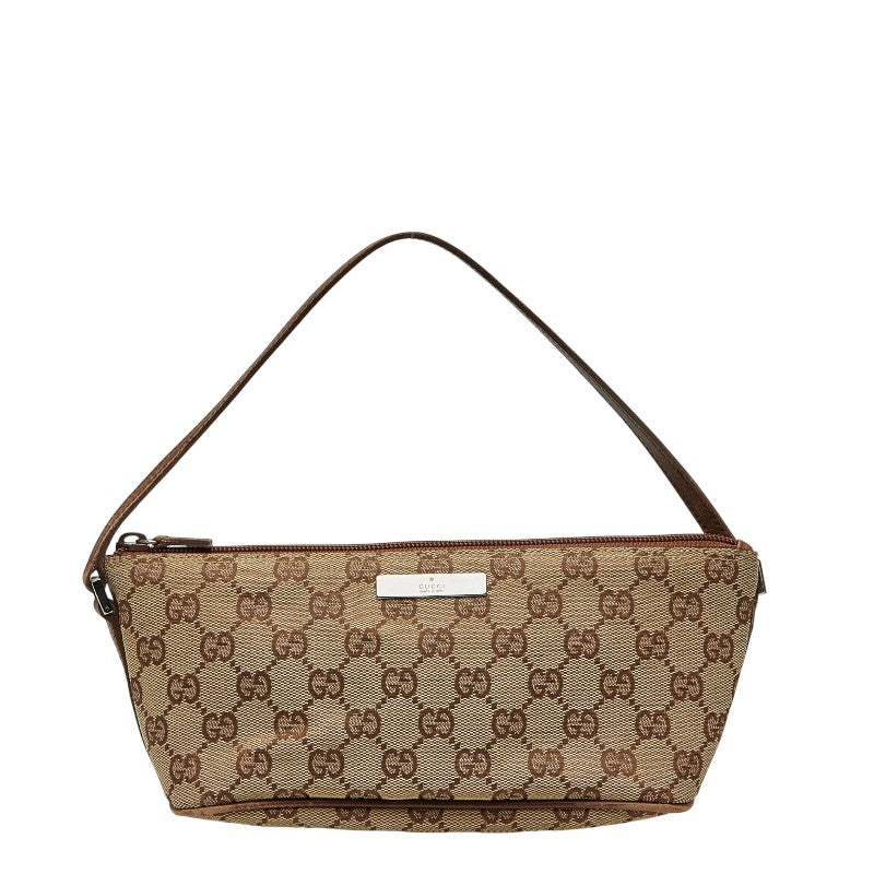 グッチ GGキャンバス アクセサリーポーチ 07198 ベージュ ブラウン キャンバス レザー レディース GUCCI 【中古】