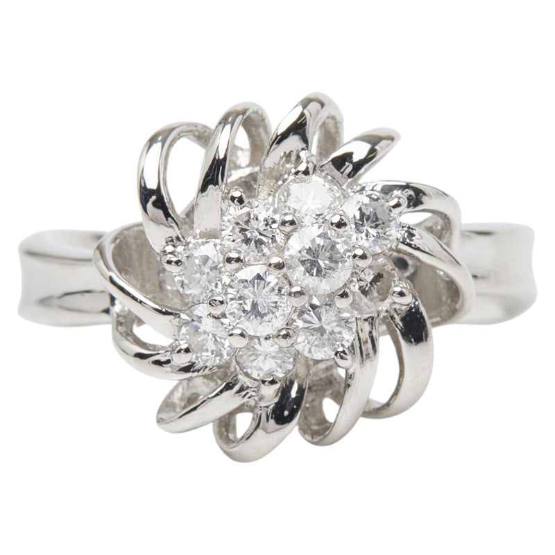 Pt900 プラチナ ダイヤ0.50ct フラワーモチーフ リング 指輪 レディース 8号 【中古】