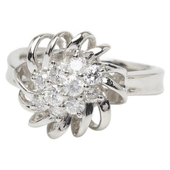 Pt900 プラチナ ダイヤ0.50ct フラワーモチーフ リング 指輪 レディース 8号 【中古】
