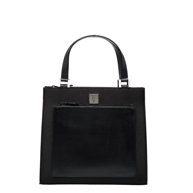 サンローラン YSLロゴ ハンドバッグ トートバッグ ブラック ポリエステル レザー レディース SAINT LAURENT 【中古】
