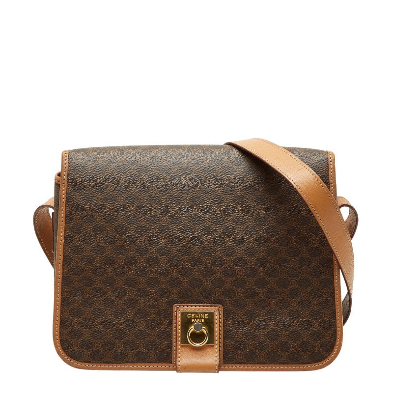 セリーヌ マカダム 斜め掛け ショルダーバッグ ブラウン PVC レザー レディース CELINE 【中古】