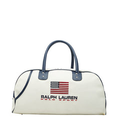 ラルフローレン ポロスポーツ ボストンバッグ ホワイト ネイビー レザー メンズ RALPH LAUREN 【中古】