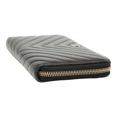 シャネル ココマーク シェブロン ラウンドファスナー 長財布 ブラック ラムスキン レディース CHANEL 【中古】