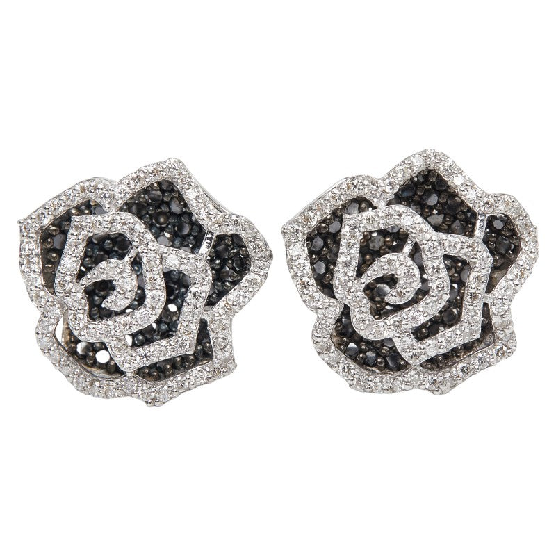 K18WG ホワイトゴールド ダイヤ0.44ct ブラックダイヤ0.88ct フラワーモチーフ ピアス レディース 【中古】