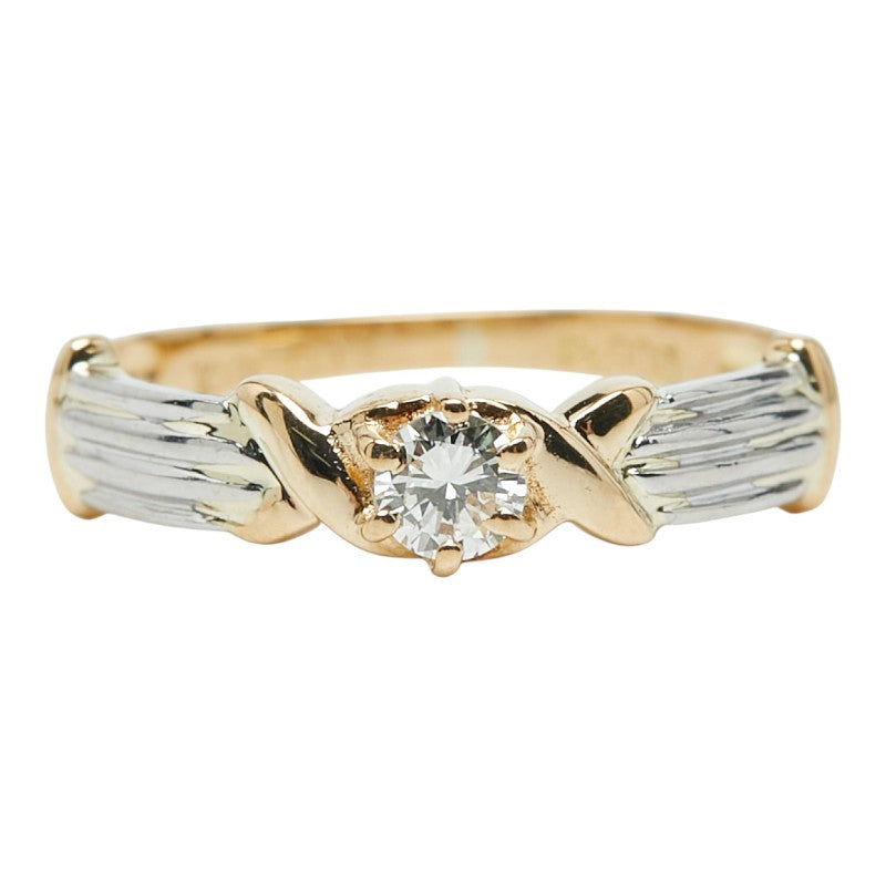 K18YG イエローゴールド Pt900 プラチナ 金ベースコンビ ダイヤ0.13ct リング 指輪 レディース 10号 【中古】