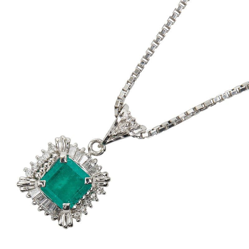 Pt850 プラチナ エメラルド1.09ct ダイヤ0.25ct ペンダント ネックレス レディース 【中古】