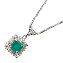 Pt850 プラチナ エメラルド1.09ct ダイヤ0.25ct ペンダント ネックレス レディース 【中古】