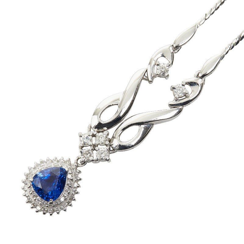 Pt900 プラチナ Pt850 プラチナ サファイア1.11ct ダイヤ0.35ct ネックレス レディース 【中古】