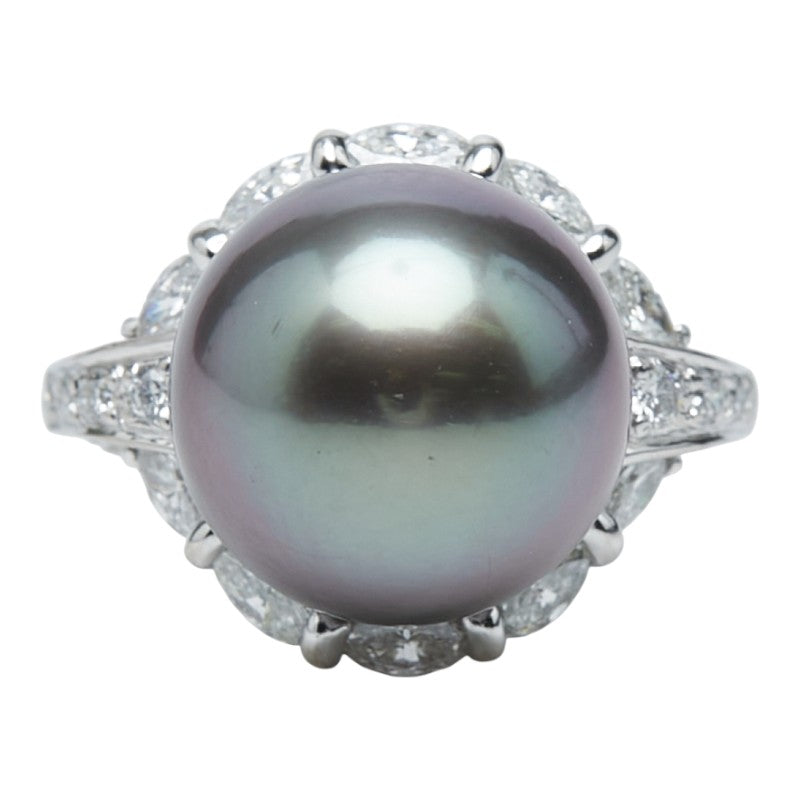 Pt900 プラチナ 黒蝶真珠12.7mm ダイヤ0.79ct リング 指輪 レディース 9.5号 【中古】