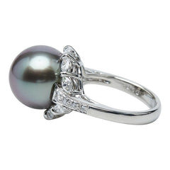 Pt900 プラチナ 黒蝶真珠12.7mm ダイヤ0.79ct リング 指輪 レディース 9.5号 【中古】