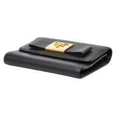 プラダ ロゴ リボン 三つ折り財布 ブラック ゴールド サフィアーノレザー レディース PRADA 【中古】