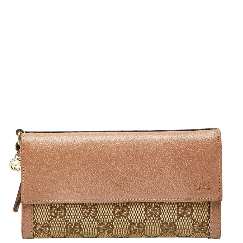 グッチ GGキャンバス 長財布 323396 ベージュ ピンク キャンバス レザー レディース GUCCI 【中古】