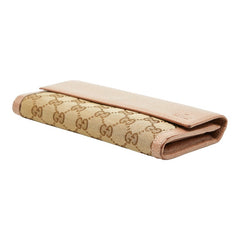 グッチ GGキャンバス 長財布 323396 ベージュ ピンク キャンバス レザー レディース GUCCI 【中古】