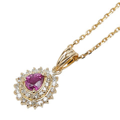 K18YG イエローゴールド ルビー0.19ct ダイヤ ネックレス レディース 【中古】