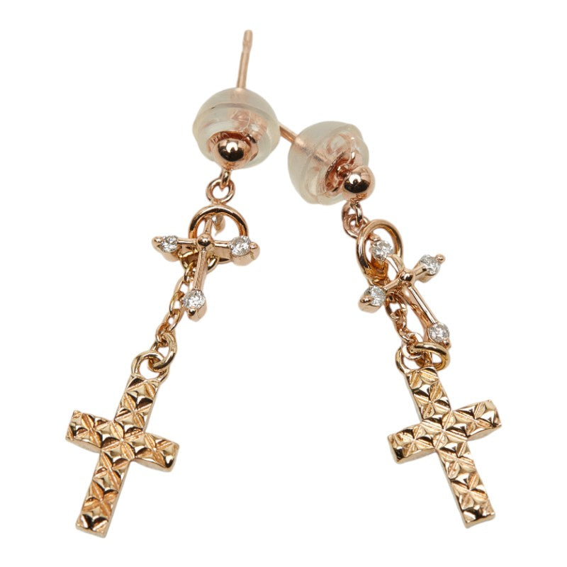 K10PG ピンクゴールド ダイヤ0.08ct クロスモチーフ ピアス レディース 【中古】