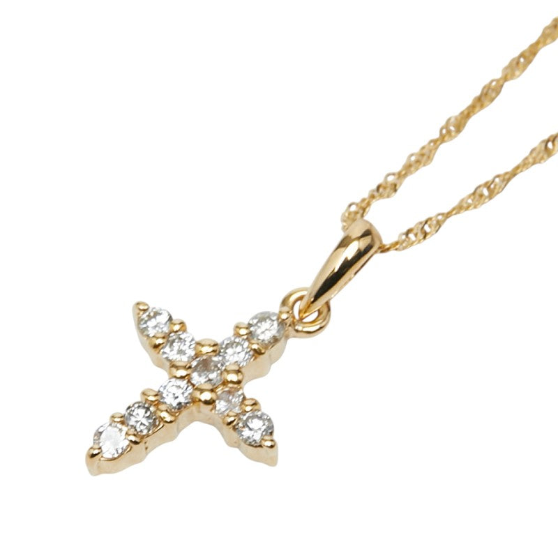 K18YG イエローゴールド ダイヤ0.20ct クロスモチーフ ネックレス レディース 【中古】