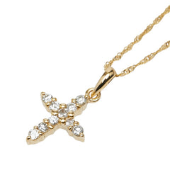 K18YG イエローゴールド ダイヤ0.20ct クロスモチーフ ネックレス レディース 【中古】