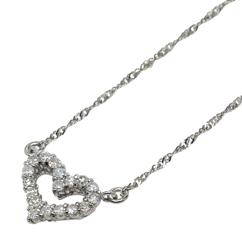 K18WG ホワイトゴールド ダイヤ0.15ct ハートモチーフ ネックレス レディース 【中古】