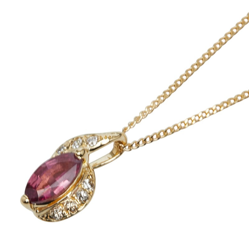 K18YG イエローゴールド ピンクトルマリン0.80ct ダイヤ0.10ct ネックレス レディース 【中古】