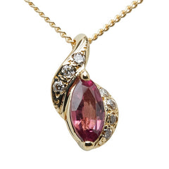 K18YG イエローゴールド ピンクトルマリン0.80ct ダイヤ0.10ct ネックレス レディース 【中古】