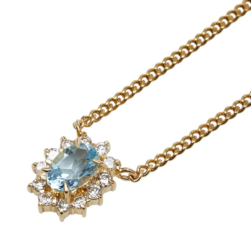 K18YG イエローゴールド アクアマリン0.41ct ダイヤ0.18ct ネックレス レディース 【中古】