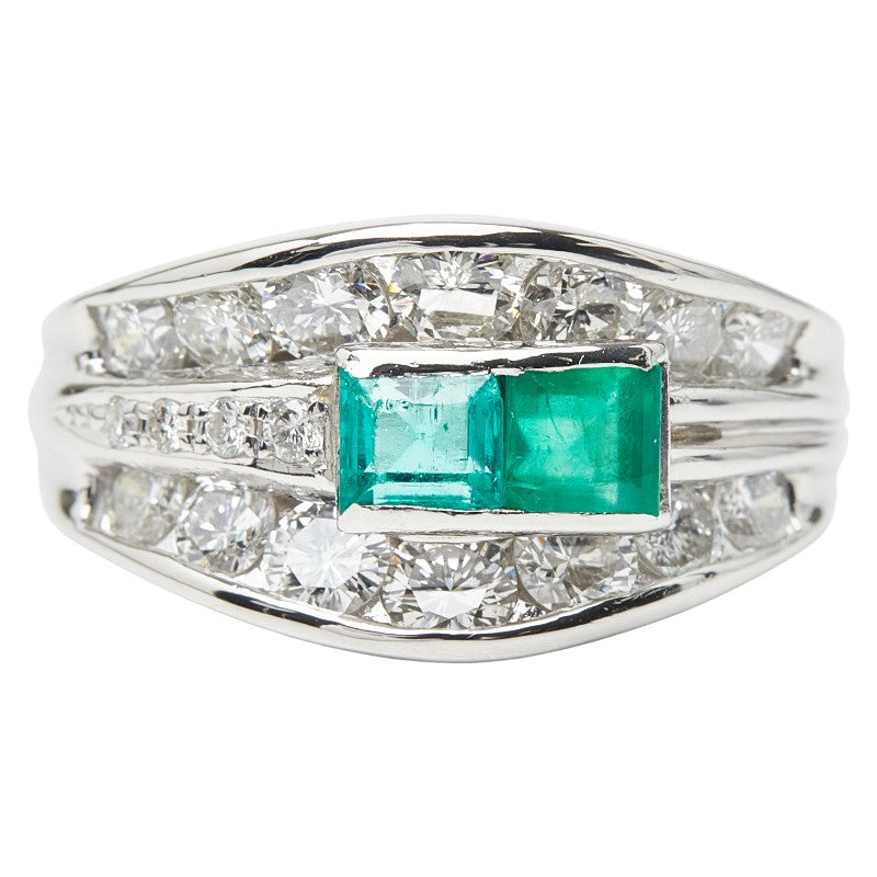Pt900 プラチナ エメラルド0.26ct ダイヤ1.30ct リング 指輪 レディース 10.5号 【中古】