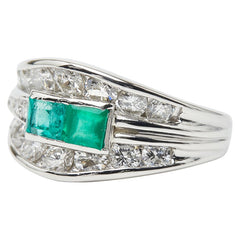 Pt900 プラチナ エメラルド0.26ct ダイヤ1.30ct リング 指輪 レディース 10.5号 【中古】