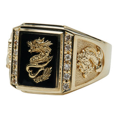 K18YG イエローゴールド オニキス ダイヤ0.12ct リング 指輪 メンズ 24.5号 【中古】