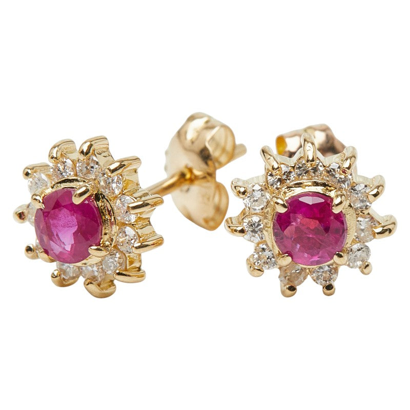 K18YG イエローゴールド ルビー0.16ct ダイヤ ピアス レディース 【中古】