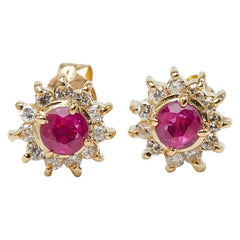K18YG イエローゴールド ルビー0.16ct ダイヤ ピアス レディース 【中古】
