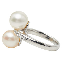 Pt900 プラチナ 白蝶真珠10.0～10.3mm ダイヤ0.08ct リング 指輪 レディース 18号 【中古】