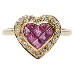 K18YG イエローゴールド ルビー0.50ct ダイヤ0.16ct ハートモチーフ リング 指輪 レディース 9.5号 【中古】