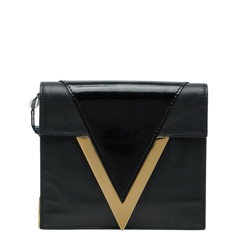 ヴェルサーチェ Vロゴ クラッチバッグ ブラック レザー レディース VERSACE 【中古】