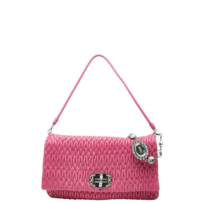 ミュウミュウ マテラッセ ビジュー チェーン ワンショルダーバッグ ピンク レザー レディース MIUMIU 【中古】