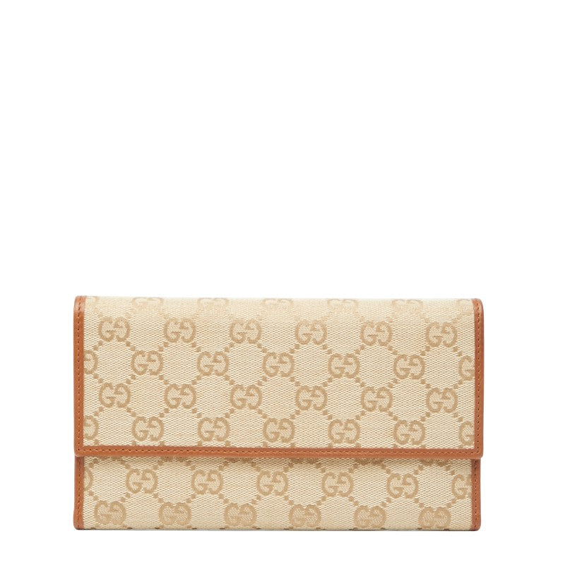 グッチ GGキャンバス ロングウォレット 長財布 257303 ベージュ ブラウン キャンバス レザー レディース GUCCI 【中古】