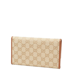 グッチ GGキャンバス ロングウォレット 長財布 257303 ベージュ ブラウン キャンバス レザー レディース GUCCI 【中古】