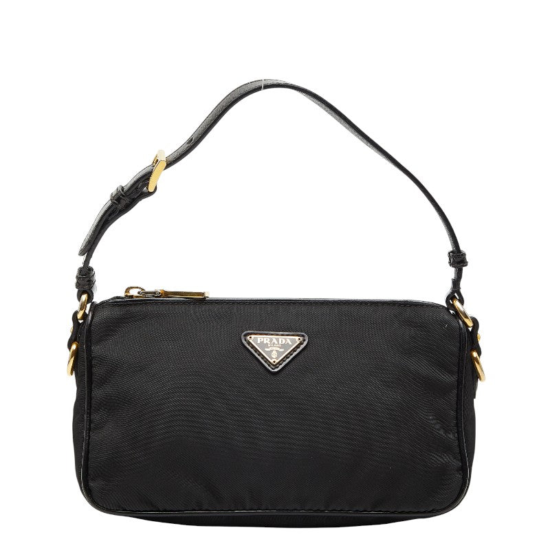 プラダ 三角ロゴプレート ハンドバッグ ワンショルダーバッグ ブラック ナイロン レザー レディース PRADA 【中古】