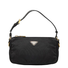 プラダ 三角ロゴプレート ハンドバッグ ワンショルダーバッグ ブラック ナイロン レザー レディース PRADA 【中古】