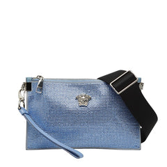 ヴェルサーチェ メデューサ ビジュー 斜め掛け ショルダーバッグ サコッシュ ライトブルー レザー レディース VERSACE 【中古】