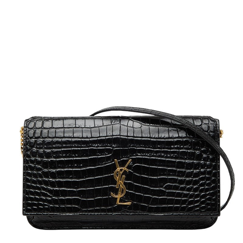 サンローラン YSLロゴ クロコ型押し チェーンショルダーバッグ フォンホルダー 635095 ブラック レザー レディース SAINT LAURENT 【中古】
