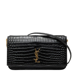 サンローラン YSLロゴ クロコ型押し チェーンショルダーバッグ フォンホルダー 635095 ブラック レザー レディース SAINT LAURENT 【中古】