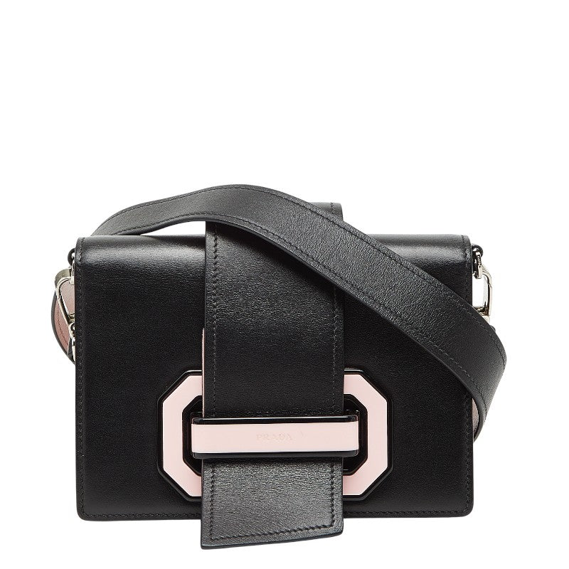 プラダ 斜め掛け ショルダーバッグ ブラック ピンク レザー レディース PRADA 中古
