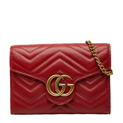 グッチ GGマーモント チェーンウォレット ショルダーバッグ 474575 レッド レザー レディース GUCCI 【中古】