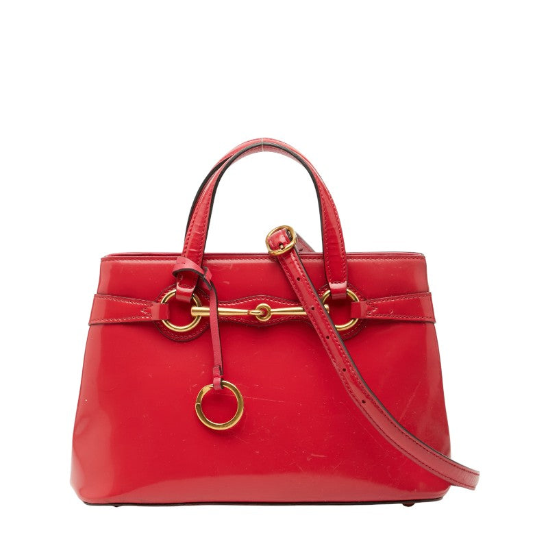 グッチ ホースビット ハンドバッグ ショルダーバッグ 2WAY 371925 レッド パテントレザー レディース GUCCI 【中古】