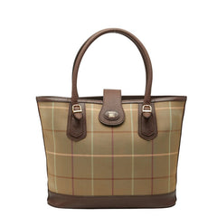 バーバリー チェック トートバッグ ブラウン マルチカラー キャンバス レザー レディース BURBERRY 【中古】