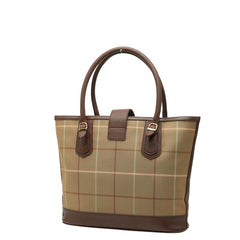 バーバリー チェック トートバッグ ブラウン マルチカラー キャンバス レザー レディース BURBERRY 【中古】